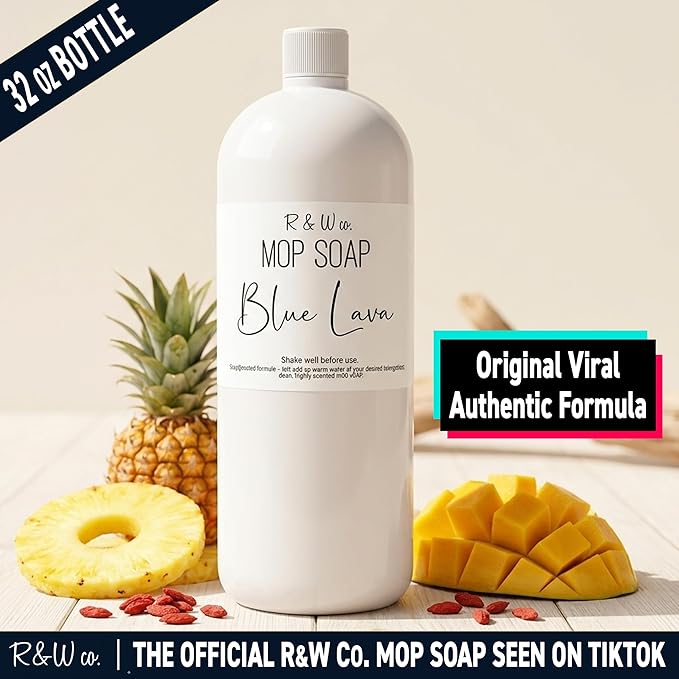 R&W CO. Original 32 oz Premium Mop Soap Blue Lava Scented, Gentle Floor Cleaner for all Surfaces, Non-Toxic, Pet and Skin Safe Formula, Streak-Free Shine