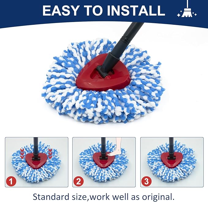 Spin Mop Head Replacements Compatible with Ocedar RinseClean 2 Tank System,Mop Head Refill Replacement for O-cedar 2 Tank System - Easy to Replace,100% Microfiber, All Hard-surfaced Floor Clean 3 Pack