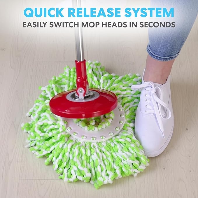 Simpli-Magic 79349 Spin Mop Cleaning System with 3 Microfiber Mop Heads, Red/GRAY,Red/Black