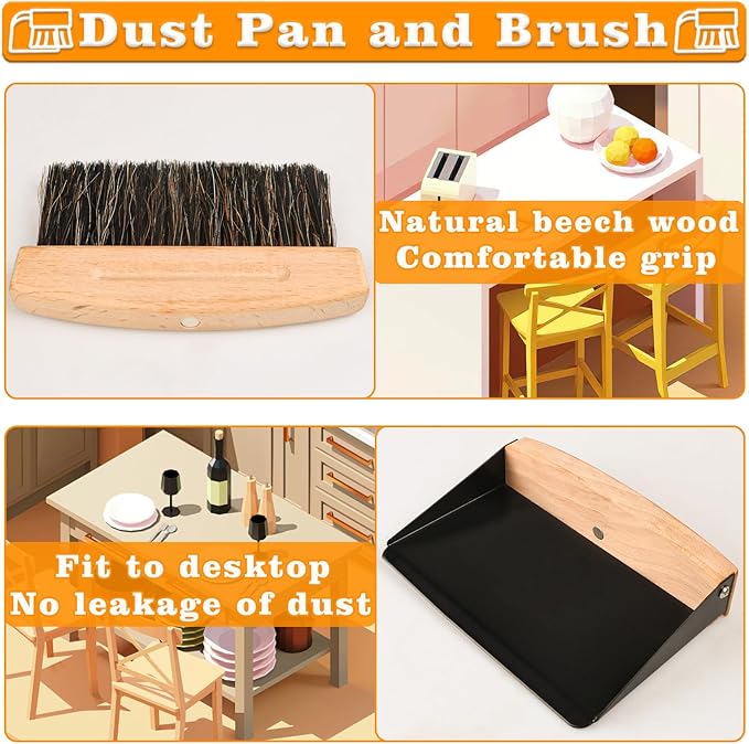 Small Dust Pan and Brush Set, Mini Hand Broom and Dustpan Set, Wooden Crumb Sweeper for Home Desktop, Sofa, Pet Care Household (Black)