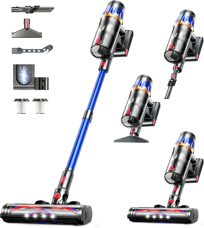 Cordless Vacuum Cleaner,Upgraded 50KPA 600W 70 Mins Stick Vacuum with Self-Standing,Touch Screen, Rechargeable, Lightweight,Anti-tangle Wireless Vacumm,Vacuum Cleaners for Home/Pet Hair/Carpets/Floors