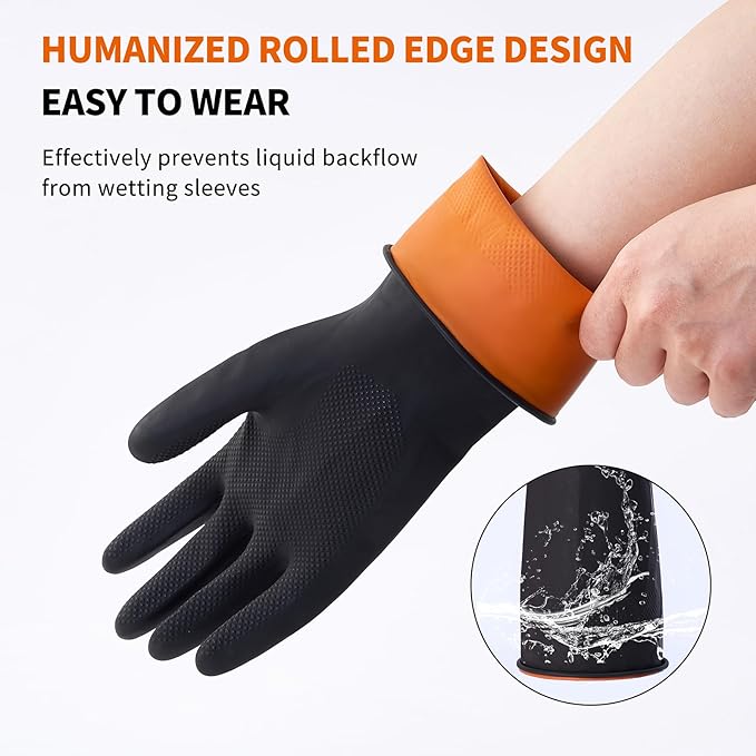 Bamllum 4 Pairs Black Rubber Dishwashing Gloves - Reusable Cleaning Gloves for Kitchen, Household, Anti-Slip, Flexible & Long-Lasting (Large)