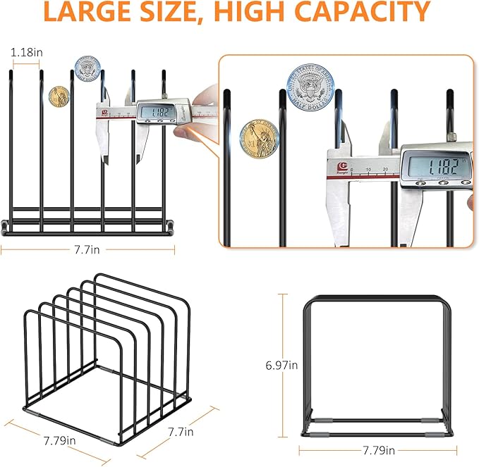 KORRTFID Kitchen Cabinet Organizer, Steel Cookware Holder, Divided Holder with 5 Slots for Skillets Baking Tray and Chopping Board Rack - Baking Pan Holder Storage (2 PCS)