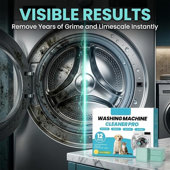 RAINPOT Washing Machine Cleaner for Washing Machines, Universal Compatible with Front Loader & Top Loader, Effective Odor Eliminator, Septic-Safe, 12 Tablets (36 PCS)