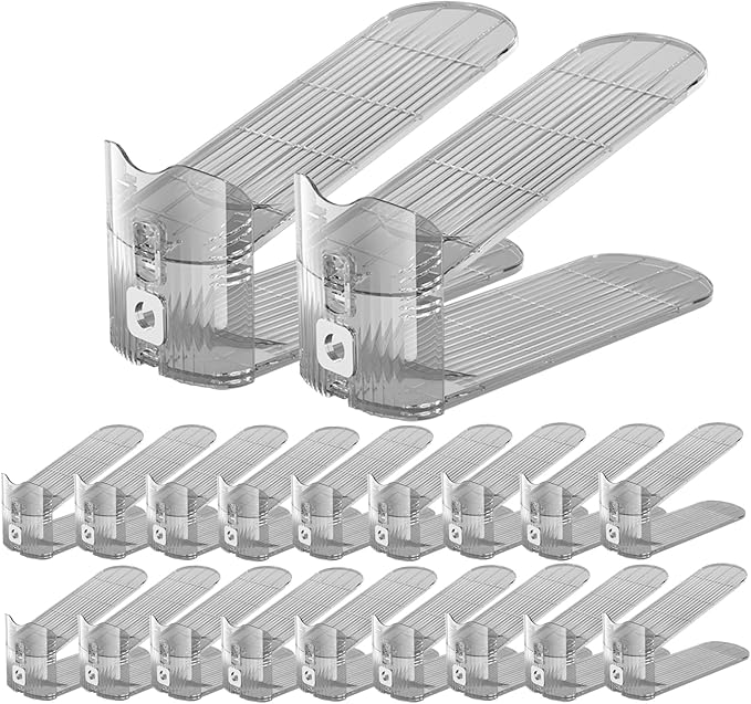 CiBiZi Clear Shoe Slots Organizers 20Pack Shoe Stacker Organizer for Closet Shoe Stackers for a Pair of Shoes Shoe Display Shelf Organizador de Zapatos Shoe Rack Holders Space Saver (Grey)
