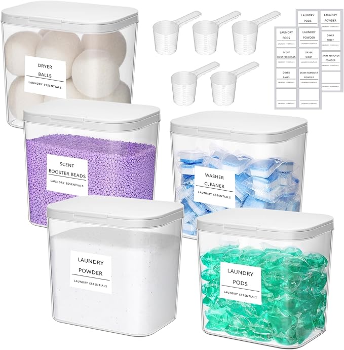 Lifewit Laundry Pods Container with Pop-up Lid, Coffee Pod K Cup Storage, Laundry Room Organization, Dryer Sheet Holder for Washing Powder Detergent, 2700 ml/0.72gal, 5PCS