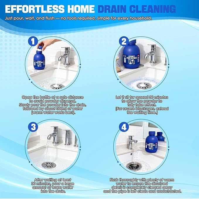 Pipe Bobo Drain Cleaner, Drain Clog Remover, Sink and D-rain Cleaner, Professional Strength Pipe Dredging Formula for Kitchen Sinks, Shower Drains, Tubs, Dissolves Blockages (2Pcs)