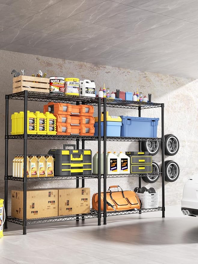 Golpart 4 Tier Adjustable Storage Shelves,Heavy Duty Metal Utility Shelf 1400LBS Capacity Wire Shelving Unit Organizer Rack for Kitchen Office Pantry Room 18" D x 46" W x 59" H Black