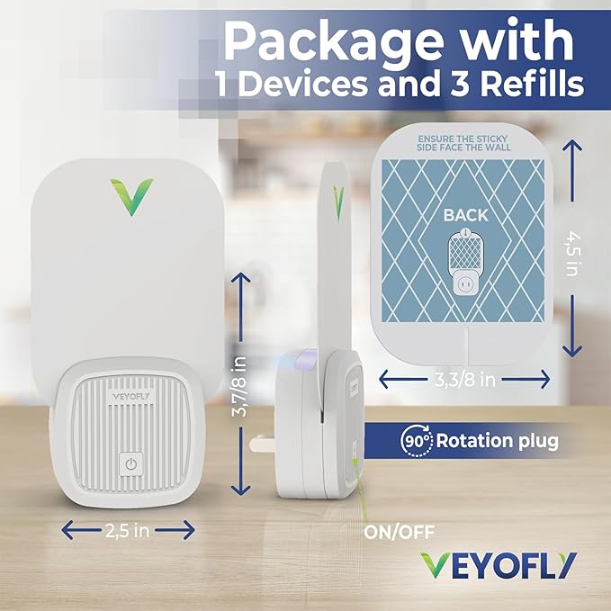 VEYOFLY Fly Trap Indoor, Fruit Fly Traps for Indoors, (1 Device + 3 Refills) Gnat Traps for House Indoor, Fly Catcher Indoor, Plug in Light Flying Insect Trap, Bug Light Killer, Fly Trap