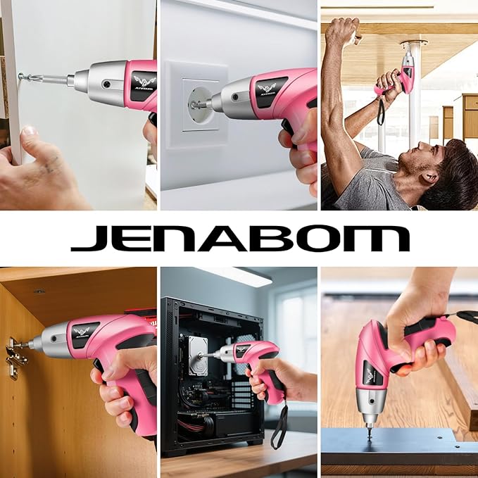 Cordless Screwdriver Rechargeable, Electric Screwdriver Cordless 47pcs, USB Small Power Screwdriver Set with LED Light for Women Home Office DIY Tools, Pink