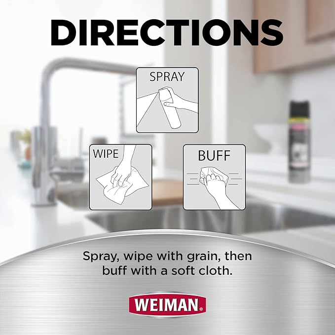 Weiman Stainless Steel Cleaner & Polish Streak-Free Shine - For Refrigerators, Oven, Dishwasher, Stove - 4 Pack Aerosol Spray with Microfiber Cloth Included