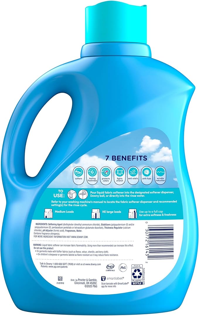 Downy Soft, 2 in 1 Soft and Fresh Liquid Fabric Softener, Cool Cotton, 100 fl oz, 136 Loads, Fabric Conditioner Liquid provides softness and freshness for fabrics