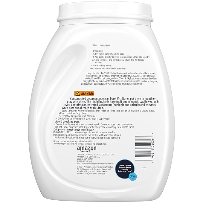 Amazon Basics Laundry Detergent, Hypoallergenic, Free & Clear, (New Packaging), 120 Count (Pack of 2)
