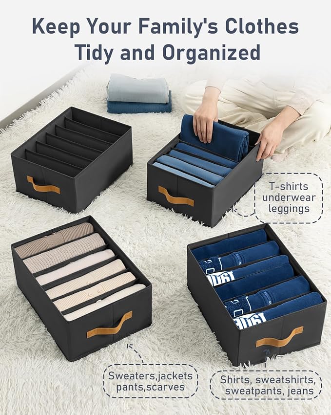 DIMJ Wardrobe Clothes Organizer, 8 Packs Fabric Closet Storage Organizer with Handles, Foldable Closet Organizers Dividers for Clothing Jeans Pants Sweater T-shirt