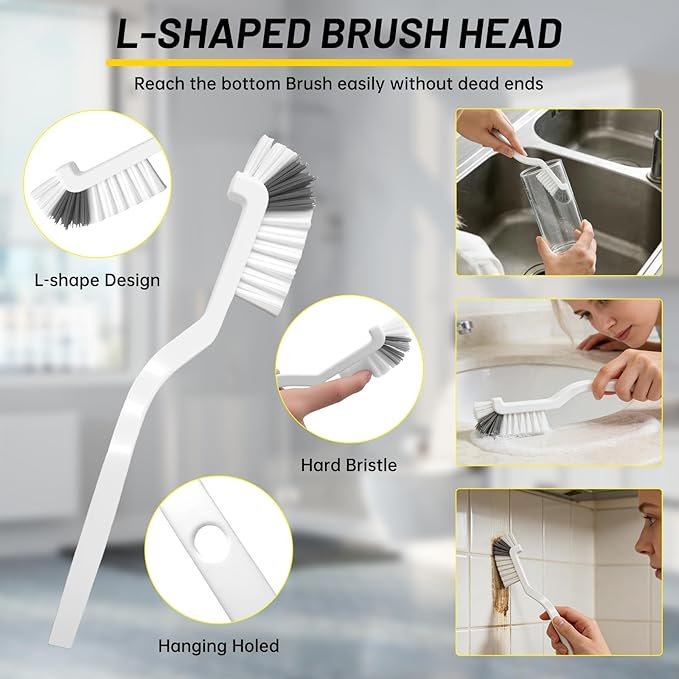 12Pcs Crevice Cleaning Brush Set, Hard Bristle Small Cleaning Brushes for Household Use with Scraper & Hook, Multi-Purpose Cleaning Tool for Kitchen, Bathroom, Grout, Corners, Tight Spaces