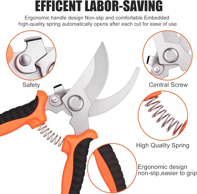 3 Pcs Garden Shears, Stainless Steel Gardening Scissors, Pruning Shears for Gardening, Pruning Scissors for Flowers Fruit Tree
