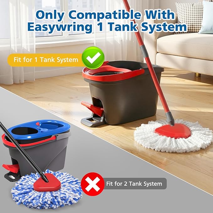 4 Pack Spin Mop Replacement Head Spin Mop Refills Compatible with O Ceda EasyWring 1-Tank System, 100% Microfiber Mop Cleaning Machine Washable Spin Mop Head for Easywring 1 Tank System, White