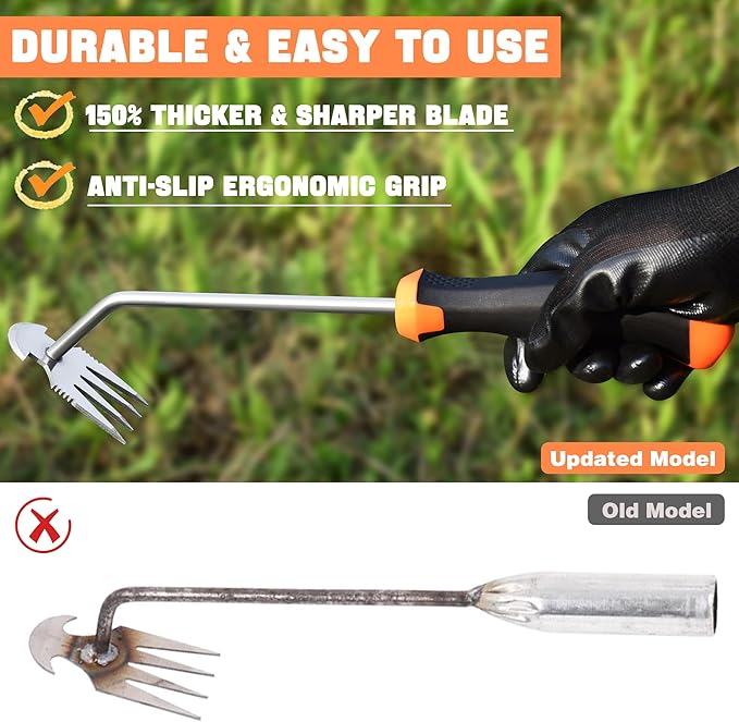 Weed Puller Tool, Portable Weed Remover Tool, 2024 New 4-Claw Steel Weeder Tool with Hang Hole, Manual Weeding Tool Gardening for Yard, Vegetable Gardens, Farms (Non-Slip Rubber Handle)