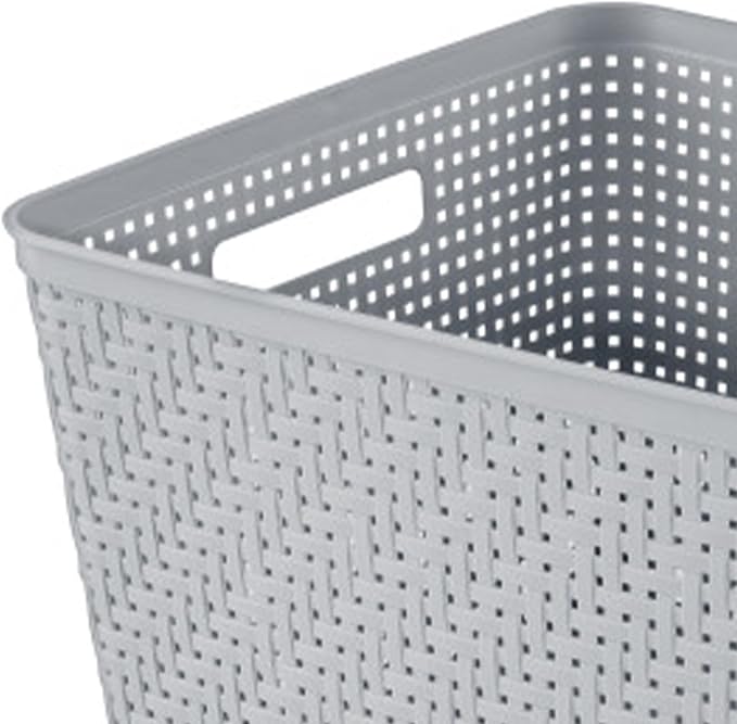 Sterilite 6-Pack Tall Basket, Woven Plastic Storage Baskets for Organization, Cement - Organizing Bin Containers with Handles for Bedroom, Bathroom, Dorm, and Closet