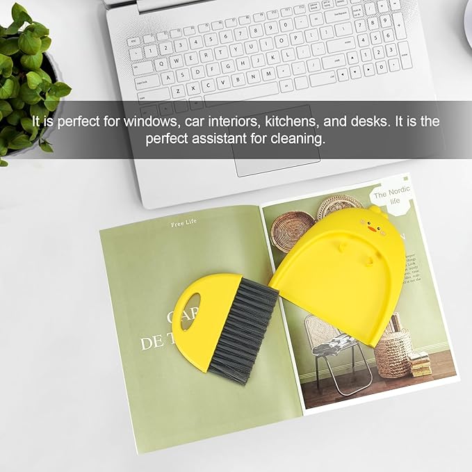 Small Broom and Dustpan Set,1pc Dust Pan and Brush Set,SUP Cute Little Yellow Duck Hand Mini Broom and Dustpan Set,Small dust pan Mini for Tabletop Debris,Keyboards&Clean Pet Cages (Duck)