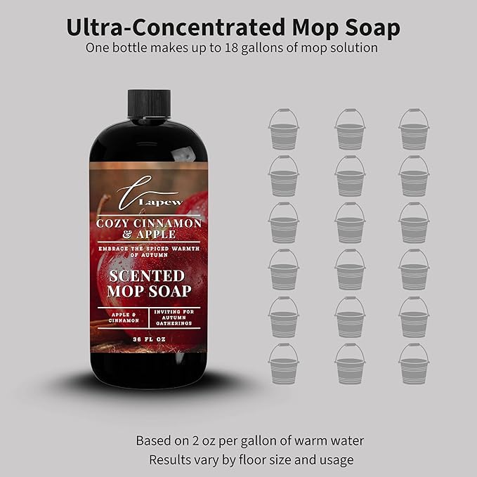 Lapew Cozy Apple & Cinnamon Scented Mop Soap - Luxury Floor Cleaner Concentrate for Mopping Tile, Laminate, Vinyl & Hardwood | Streak-Free, Low-Foam | 36 oz