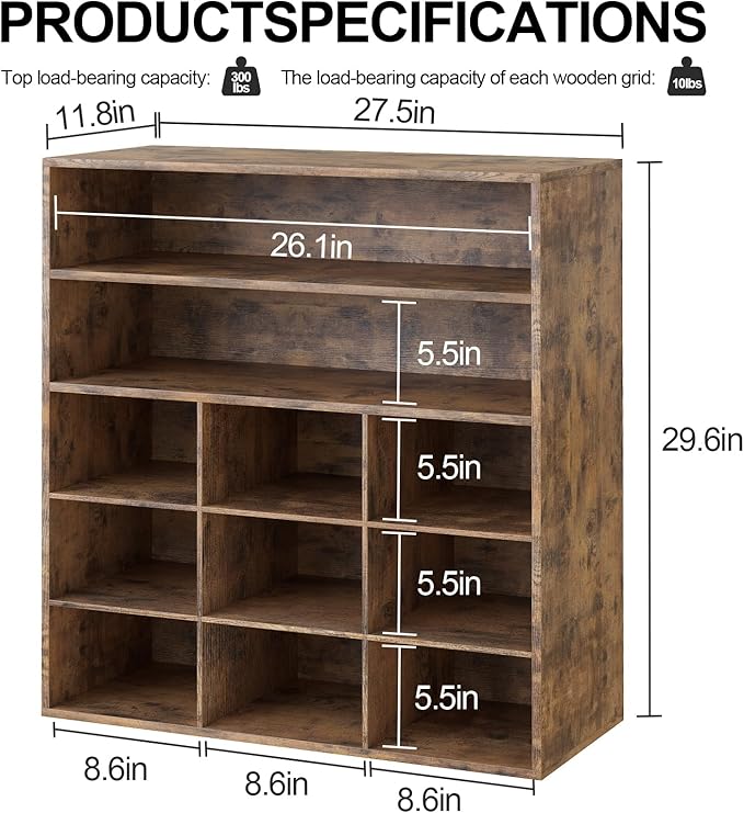 Garden 4 you Shoe Rack Organizer, 5-Tier Wood Cubby Shoe Rack with 2 Storage Shelf and 9 Cubbies, Shoe Organizer Cabinet for Entryway, Hallway, Closet and Garage,Brown
