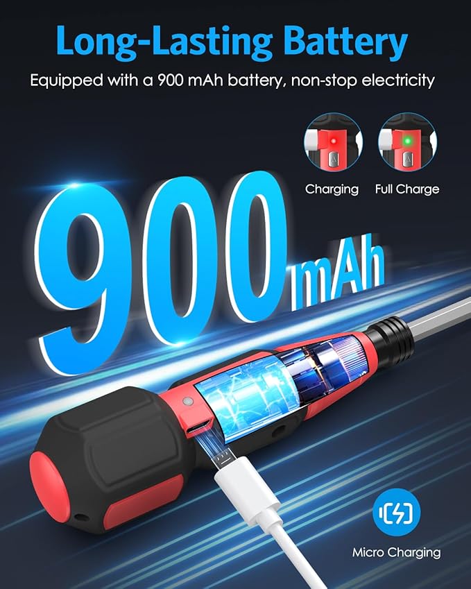AMIR Cordless Screwdriver, Rechargeable Electric Screwdriver Sets, Portable Automatic Home Repair Tool Kit with USB Cable and LED Lights, Red