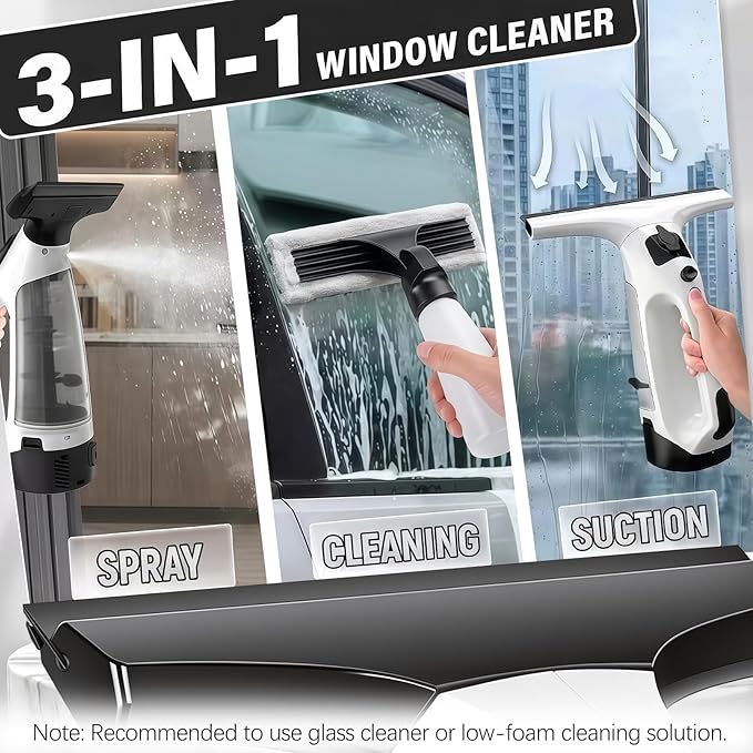 Electric Window Vacuum Squeegee Cordless 13", 2000Pa Electric Squeegee, 2200mAh Rechargeable Battery, 150ml Dirty Water Tank, Streak-Free Glass Cleaner for Shower Doors, Windows, Mirrors