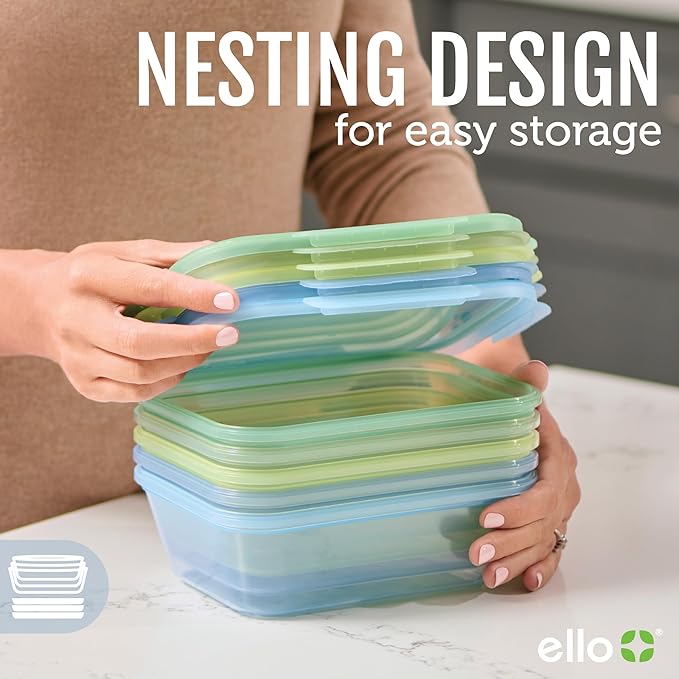 Ello Snap & Nest 10-Piece 4.5 Cup Plastic Meal Prep Set, Reusable Food Containers for Healthy Eating, Freezer, Dishwasher Safe, Desert Festival
