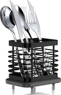 Utensil Holder for Kitchen Counter, Small Stainless Steel Cutlery Holder Organizer with Drying Diatomaceous Earth Base, 2 Slots Utensil Drying Rack Spoon Fork Organizer Crock Storage, Black