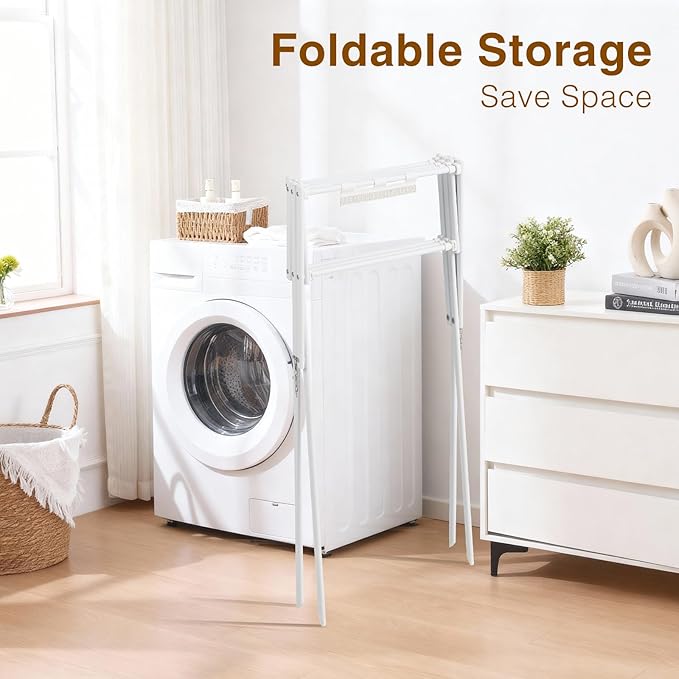 Collapsible Expandable Metal Clothes Drying Rack, Foldable & Portable Laundry Drying Rack, Space-Saving Design, Indoor & Outdoor Drying, Ideal for Laundry Room 16lb Capacity, Frosted White