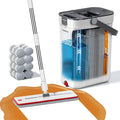 Mop and Bucket Set, Flat Mop and Bucket System with Separate Dirty and Clean Water, 3-Compartment Wall Cleaner Mop, Flat Mops for Floor Cleaning with 8 Microfiber Pads
