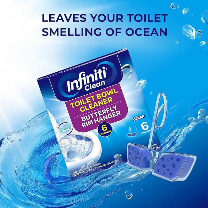 Toilet Bowl Cleaner Butterfly Rim Hanger – 6 × 1.8 OZ (50g), Lasts Up to 6 Months, Cleans & Deodorizes with Every Flush (Ocean)