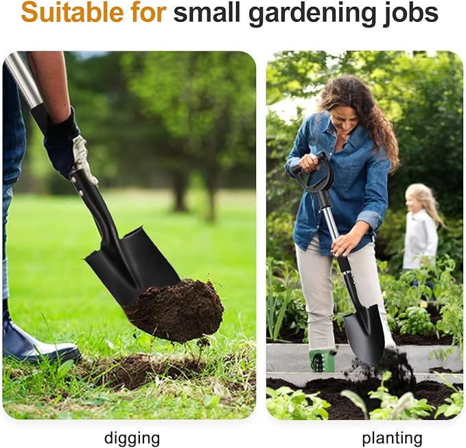Shovel for Digging, 31" Compact Garden Shovel with D-Grip, Small Metal Spade Shovel for Gardening Camping, Kids Sand Beach Mini Spade, Portable
