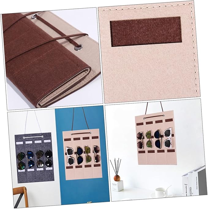 Alipis Felt Sunglasses Organizer Hanging Bag Wall Pocket Storage Pouch 30x40cm Small Camel Eyewear Holder for Door and Wall Hanging
