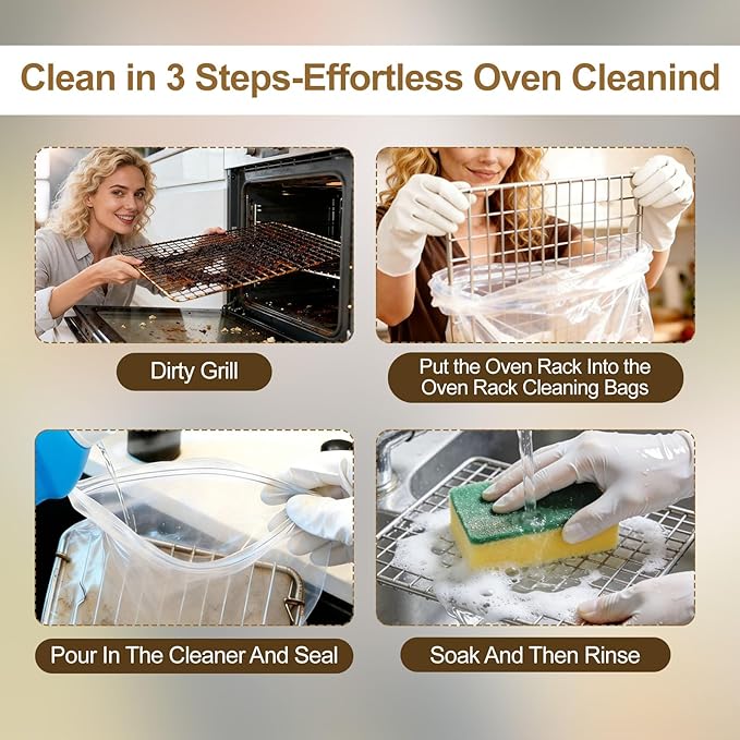 10 PCS No Scrub Oven Rack Cleaning Bags – Thickened Reusable Leak-Resistant PE Bags for Deep Soaking Grill Grates, Heavy-Duty Cleaning Bags for BBQ Grills,Metal Grates (15.7 × 23.7 in)