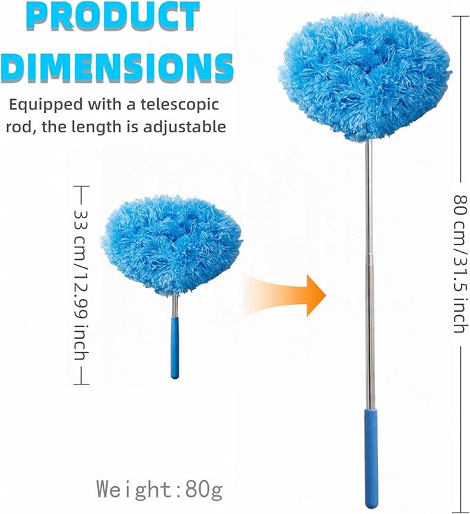 Ceiling Fan Cleaner Duster - Reusable Microfiber Ceiling Fan Blade Cleaner, Long Handle, Dust-Locking, Reusable, Bendable Head Attachment with Soft Grip for Ceiling Fan & High Furniture Surfaces