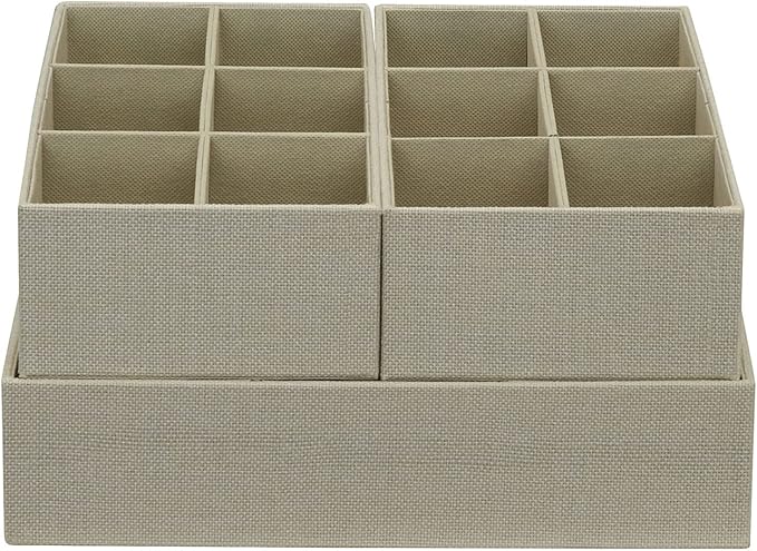 Household Essentials 3 Piece Drawer Organizers Starter Set, Customizable Inserts, Large Tray and 2 Small Trays, Cream
