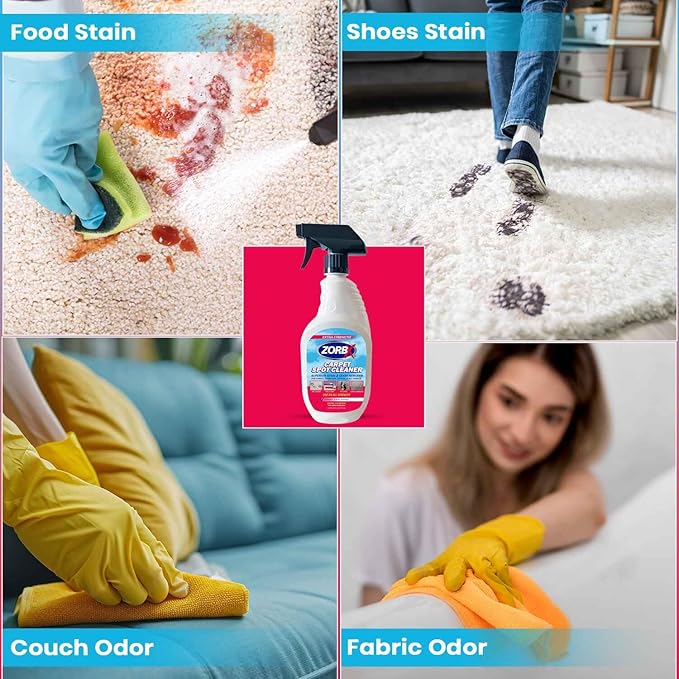 ZORBX Carpet Odor and Stain Remover Spray 24 oz - Perfect Addition to Cleaning Supplies - All-Purpose Carpet Spot Cleaner - Citrus Scented Pet Stain Remover - Fast-Acting Carpet Cleaner Solution
