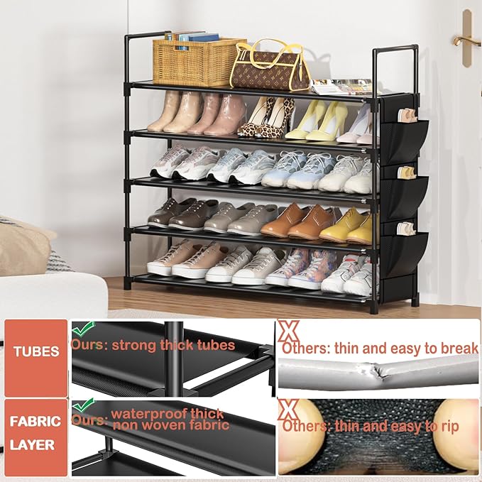 OYREL 5 Tier Shoe Organizer Rack for Closet, Entryway, Garage, Door, Space Saving, Shoe Holder Stand/Tower, Large, 20-25 Capacity