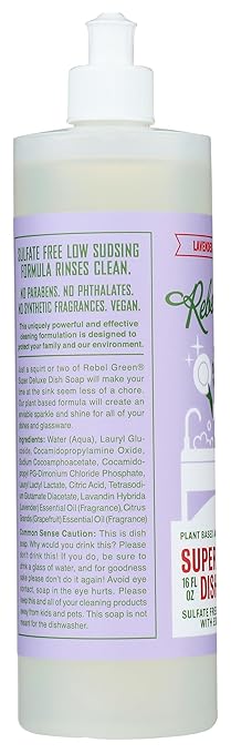 REBEL GREEN Lavender & Grapefruit Super Deluxe Dish Soap, 16 FZ