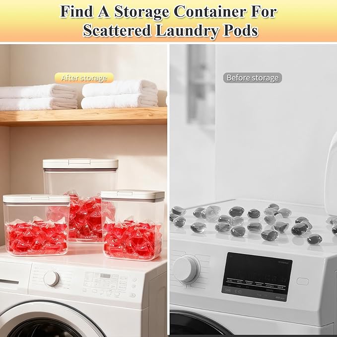 Gute Sealed Auto Pop-Up Laundry Pod Holder with Lid, 3-Piece Laundry & Dishwasher Pod Container Set for Laundry Room Organization (67oz, 94oz, 186oz Capacity)
