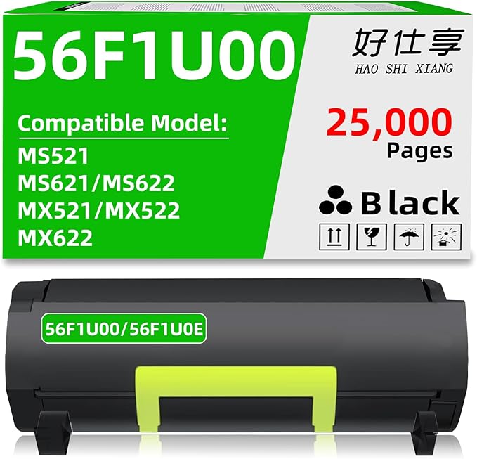 56F1U00 56F1U0E High Yield Toner Cartridge Replacement for Lexmark 56F0UA0 56F2U0E 56F3U00 56F4U00 56F5U00 56F6U00 ONLY for MS521 MX521 MX522 MS621 MS622 MX622 Laser Printer 25000 Pages 1 Pack