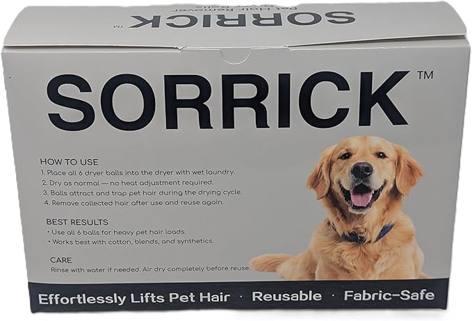 Sorrick Pet Hair Remover for Laundry – Reusable Dryer Balls Lint & Fur Remover for Clothes, Washer & Dryer Safe, Gentle Fabric Cleaner, 6 Pack