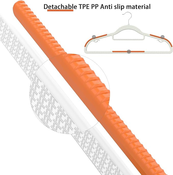 20 Pack Heavy Duty Plastic Hangers, Non Slip Clothes Hangers with Rubber Pads and 360° Hook - Thin Space Saving Hanger, Closet Organizer for Shirt, Pants, Suit, Skirt, Coat - Orange