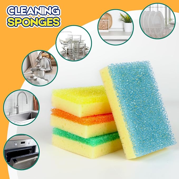 Scrub Sponge, Dual-Sided Temperature-Responsive Scrubber - Non-Scratch - Multipurpose Dish Sponges for Kitchens, Bathrooms, and Outdoor Use - 8 Pack
