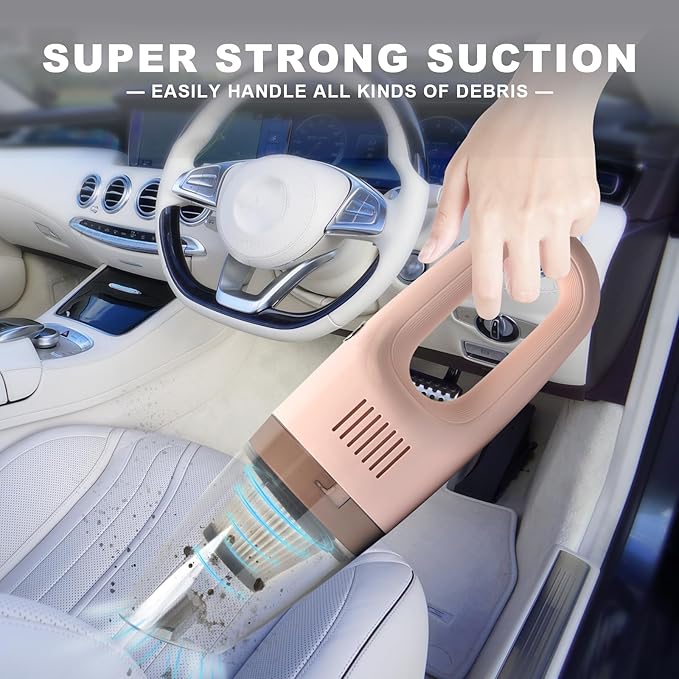 Portable Handheld Vacuum Cleaner Cordless, Cleaner for Dirt Home Pet Hair, Car Interior Dust, Power Suction Lightweight Stylish Hand Vacuum (Pink)