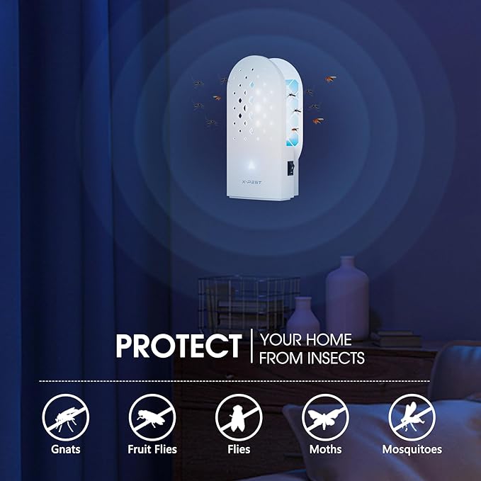 X-PEST Flying Insect Trap Indoor Plug-in for Mosquito, Flies, Fruit Flies, Moths, Gnats, Gnat Trap for Indoor Area Use(2 Devices+ 10 Glue Boards)