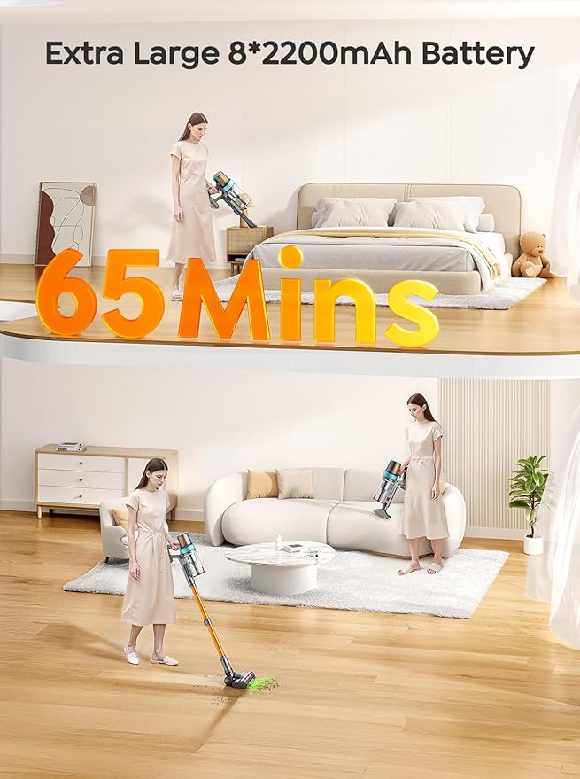 INTETURE Cordless Vacuum Cleaner, 600W 50KPA 65Mins Vacuum Cleaners for Home, Upgraded Stick Vacuum with 3.3Ft Extendable Hose, LED Touch Screen & Wall Charging Station for Hard Floor Carpet Car Pet