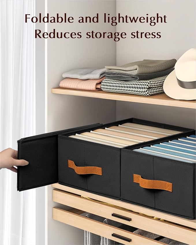 Homsorout Clothes Organizers and Storage - 4/5/7 Grids Fabric Jeans Organizer with Handles, Foldable Closet Organizers Dividers, Wardrobe organizer for Pant, Sweater, T-shirt, Scarf, 3 Pack, Black